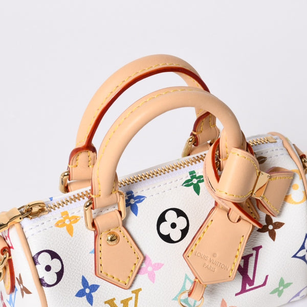Like new LOUIS VUITTON Nano Speedy Handbag M13391 Monogram Multicolor White Takashi Murakami Used 4a000704