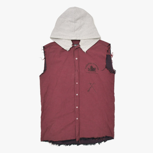 RAF SIMONS ラフシモンズ ノースリーブ シャツフーディ サイズ46 ボルドー グレー アーカイブ ヴァージニアクリーパー期 美品 中古 4a009430