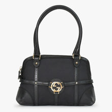 画像をギャラリービューアに読み込む, 極美品 GUCCI グッチ インターロッキング ハンドバック 114882 001998 キャンバス レザー ブラック シルバー金具 中古 4b010069