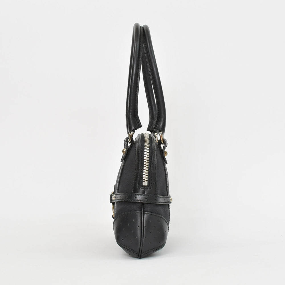 極美品 GUCCI グッチ インターロッキング ハンドバック 114882 001998 キャンバス レザー ブラック シルバー金具 中古 4b010069