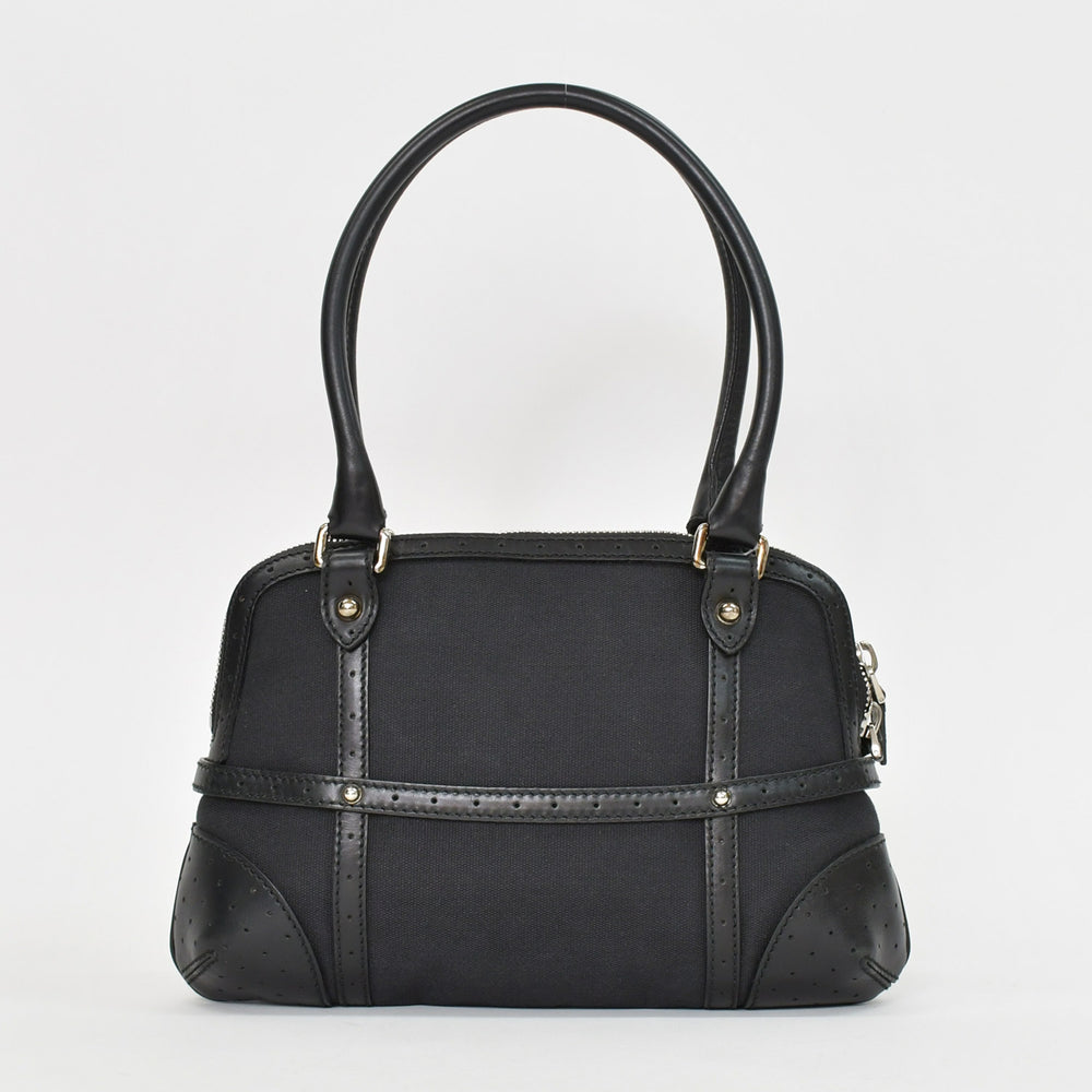 極美品 GUCCI グッチ インターロッキング ハンドバック 114882 001998 キャンバス レザー ブラック シルバー金具 中古 4b010069