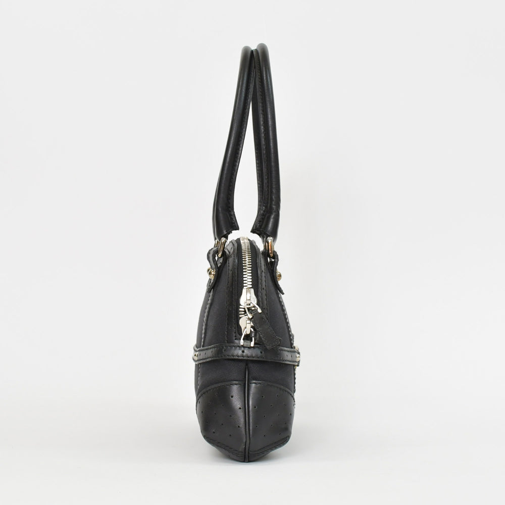 極美品 GUCCI グッチ インターロッキング ハンドバック 114882 001998 キャンバス レザー ブラック シルバー金具 中古 4b010069