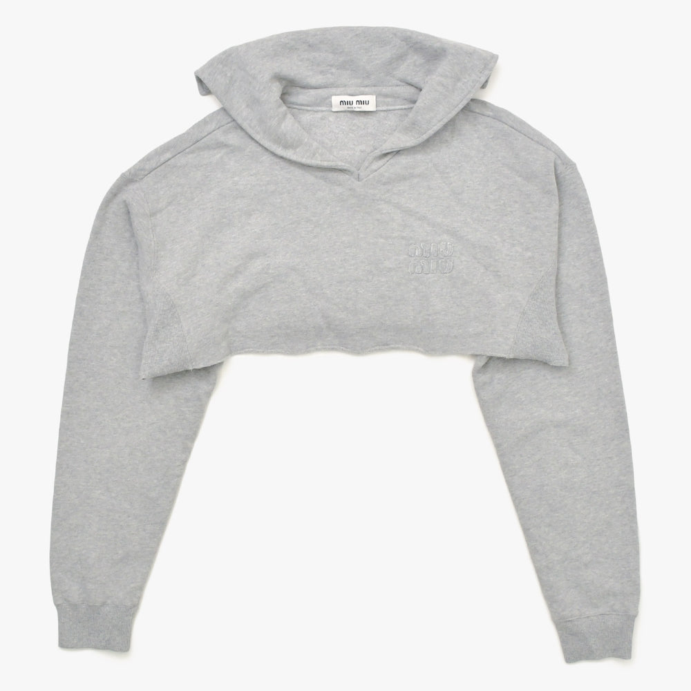 Like new MIU MIU Logo embroidered sweatshirt with cropped collar MJL869 S size Gray cut-off cropped Used 4a007930