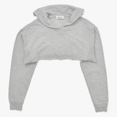 Like new MIU MIU Logo embroidered sweatshirt with cropped collar MJL869 S size Gray cut-off cropped Used 4a007930