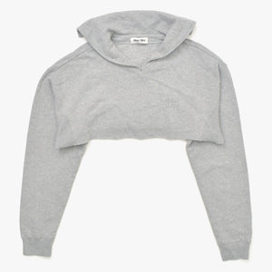 Like new MIU MIU Logo embroidered sweatshirt with cropped collar MJL869 S size Gray cut-off cropped Used 4a007930