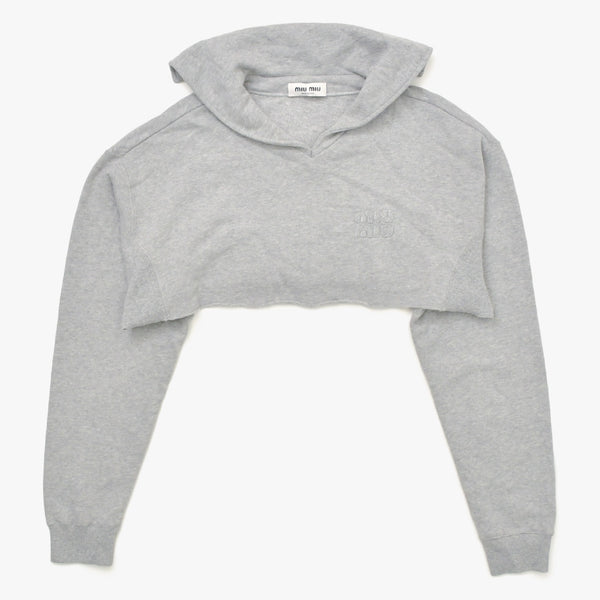 Like new MIU MIU Logo embroidered sweatshirt with cropped collar MJL869 S size Gray cut-off cropped Used 4a007930