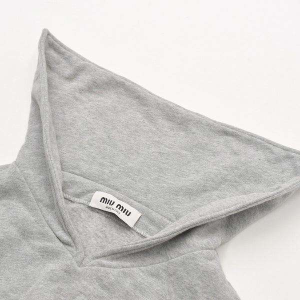 Like new MIU MIU Logo embroidered sweatshirt with cropped collar MJL869 S size Gray cut-off cropped Used 4a007930