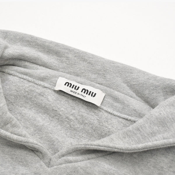 Like new MIU MIU Logo embroidered sweatshirt with cropped collar MJL869 S size Gray cut-off cropped Used 4a007930
