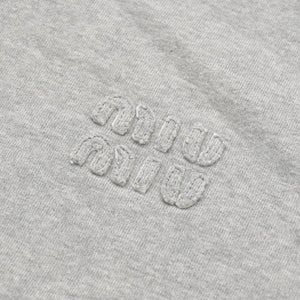 Like new MIU MIU Logo embroidered sweatshirt with cropped collar MJL869 S size Gray cut-off cropped Used 4a007930