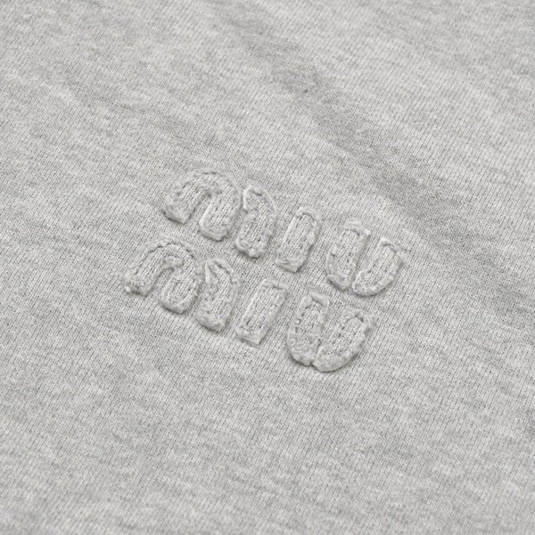 Like new MIU MIU Logo embroidered sweatshirt with cropped collar MJL869 S size Gray cut-off cropped Used 4a007930