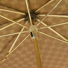 画像をギャラリービューアに読み込む, GUCCI グッチ 折りたたみ傘 アンブレラ GG柄 総柄 ポリエステル ウッド ベージュ ブラウン イタリア製 美品 中古 4b010120