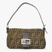 画像をギャラリービューアに読み込む, FENDI フェンディ マンマバケット ワンショルダーバッグ 26424 ズッカ柄 キャンバス レザー ブラウン シルバー金具 美品 中古 4b010199