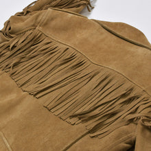 画像をギャラリービューアに読み込む, SAINT LAURENT PARIS サンローランパリ フリンジ ライダースジャケット 455748 Y5QM2 イタリア製 やぎ革 ベージュ シルバー金具 サイズF34 美品 中古 4b010476