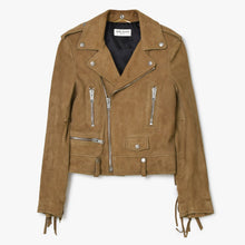 画像をギャラリービューアに読み込む, SAINT LAURENT PARIS サンローランパリ フリンジ ライダースジャケット 455748 Y5QM2 イタリア製 やぎ革 ベージュ シルバー金具 サイズF34 美品 中古 4b010476