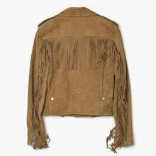 画像をギャラリービューアに読み込む, SAINT LAURENT PARIS サンローランパリ フリンジ ライダースジャケット 455748 Y5QM2 イタリア製 やぎ革 ベージュ シルバー金具 サイズF34 美品 中古 4b010476