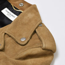 画像をギャラリービューアに読み込む, SAINT LAURENT PARIS サンローランパリ フリンジ ライダースジャケット 455748 Y5QM2 イタリア製 やぎ革 ベージュ シルバー金具 サイズF34 美品 中古 4b010476