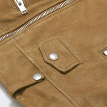 画像をギャラリービューアに読み込む, SAINT LAURENT PARIS サンローランパリ フリンジ ライダースジャケット 455748 Y5QM2 イタリア製 やぎ革 ベージュ シルバー金具 サイズF34 美品 中古 4b010476