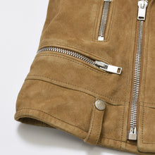 画像をギャラリービューアに読み込む, SAINT LAURENT PARIS サンローランパリ フリンジ ライダースジャケット 455748 Y5QM2 イタリア製 やぎ革 ベージュ シルバー金具 サイズF34 美品 中古 4b010476