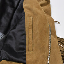 画像をギャラリービューアに読み込む, SAINT LAURENT PARIS サンローランパリ フリンジ ライダースジャケット 455748 Y5QM2 イタリア製 やぎ革 ベージュ シルバー金具 サイズF34 美品 中古 4b010476