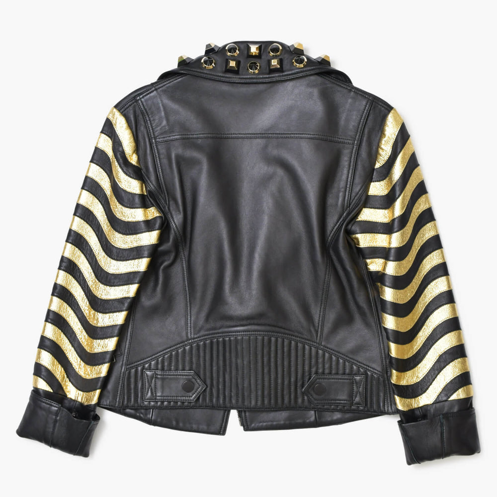 極美品 FENDI フェンディ GOLD Edition ゴールドエディション スタッズ レザージャケット ブラック ゴールド サイズ38 中古 4b010477