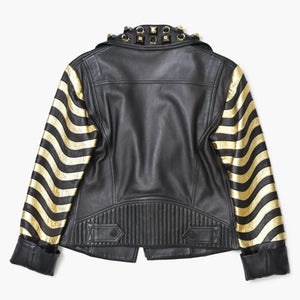 極美品 FENDI フェンディ GOLD Edition ゴールドエディション スタッズ レザージャケット ブラック ゴールド サイズ38 中古 4b010477
