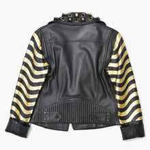 画像をギャラリービューアに読み込む, 極美品 FENDI フェンディ GOLD Edition ゴールドエディション スタッズ レザージャケット ブラック ゴールド サイズ38 中古 4b010477