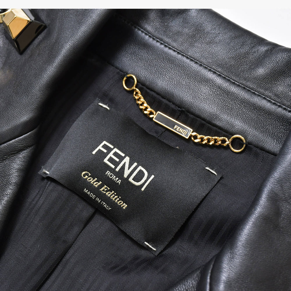 Very Good Condition FENDI GOLD Edition Studded Leather Jacket Black Gold Size 38 Used 4b010477
