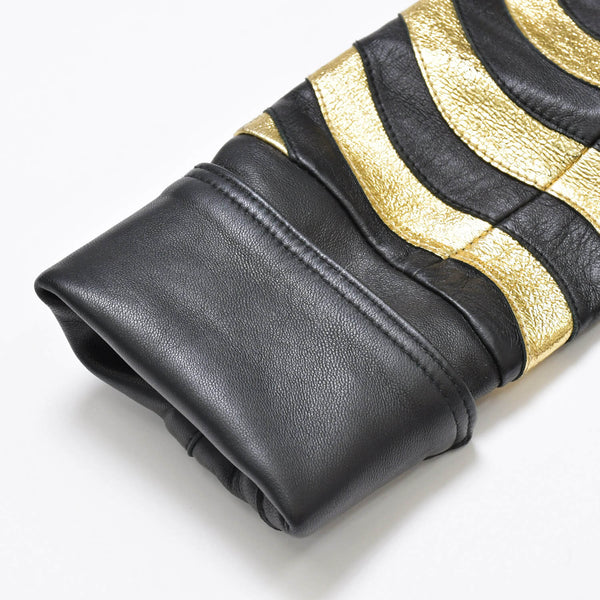 極美品 FENDI フェンディ GOLD Edition ゴールドエディション スタッズ レザージャケット ブラック ゴールド サイズ38 中古 4b010477