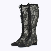 画像をギャラリービューアに読み込む, 新品同様 Christian Dior クリスチャンディオール レースアップ ロングブーツ MD0922 サイズ36 総柄レース ブラック 中古 4b010480