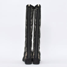 画像をギャラリービューアに読み込む, 新品同様 Christian Dior クリスチャンディオール レースアップ ロングブーツ MD0922 サイズ36 総柄レース ブラック 中古 4b010480
