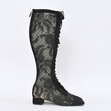 画像をギャラリービューアに読み込む, 新品同様 Christian Dior クリスチャンディオール レースアップ ロングブーツ MD0922 サイズ36 総柄レース ブラック 中古 4b010480