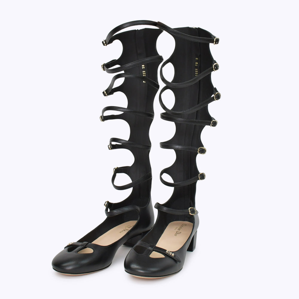 Like new Christian Dior Bondage Strap Long Boots Pumps MD1222 Size 38 Black Used 4b010481