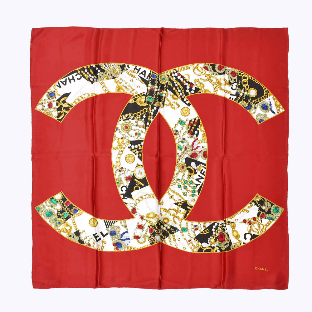 CHANEL シャネル スカーフ バンダナ ココマーク ハンカチ 80cm レッド シルク 美品 中古 4b010484