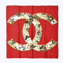 画像をギャラリービューアに読み込む, CHANEL シャネル スカーフ バンダナ ココマーク ハンカチ 80cm レッド シルク 美品 中古 4b010484