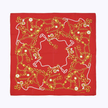 Load image into Gallery viewer, CHANEL シャネル スカーフ バンダナ ココマーク チェーンアクセ柄 ハンカチ 80cm レッド シルク 美品 中古 4b010485