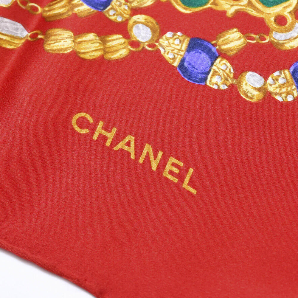 CHANEL シャネル スカーフ バンダナ ココマーク ハンカチ 80cm レッド シルク 美品 中古 4b010486