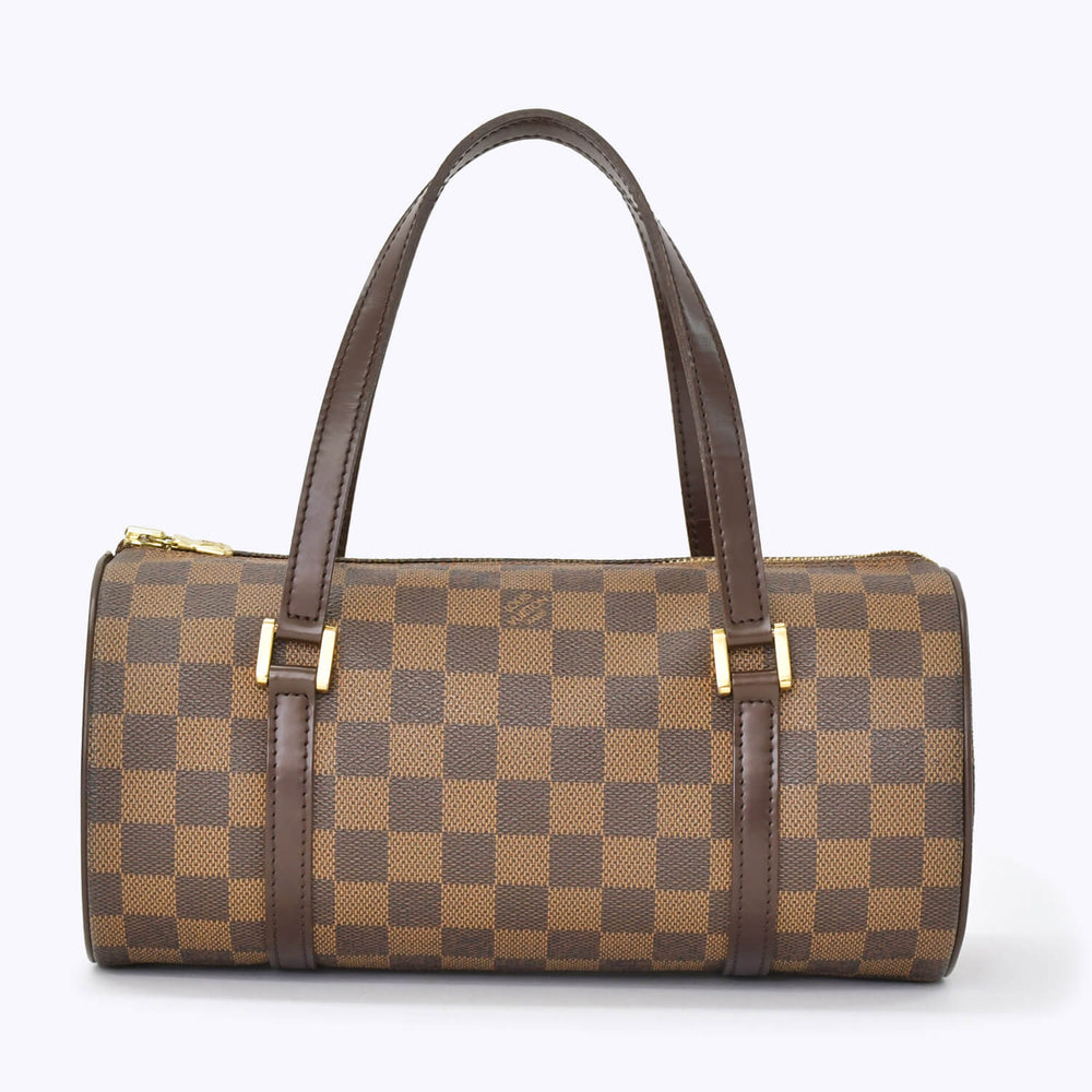 極美品 LOUIS VUITTON ルイヴィトン ハンドバッグ ドラム型 筒状 ダミエ パピヨン26 N51304 ブラウン ゴールド金具 中古 4b010711