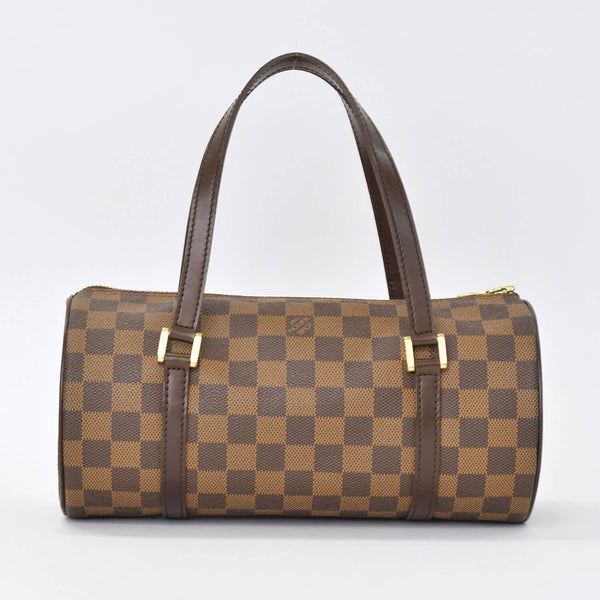 極美品 LOUIS VUITTON ルイヴィトン ハンドバッグ ドラム型 筒状 ダミエ パピヨン26 N51304 ブラウン ゴールド金具 中古 4b010711