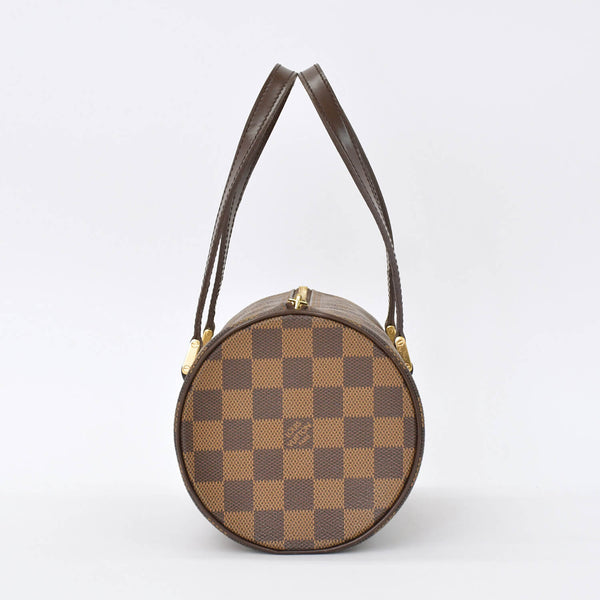 極美品 LOUIS VUITTON ルイヴィトン ハンドバッグ ドラム型 筒状 ダミエ パピヨン26 N51304 ブラウン ゴールド金具 中古 4b010711