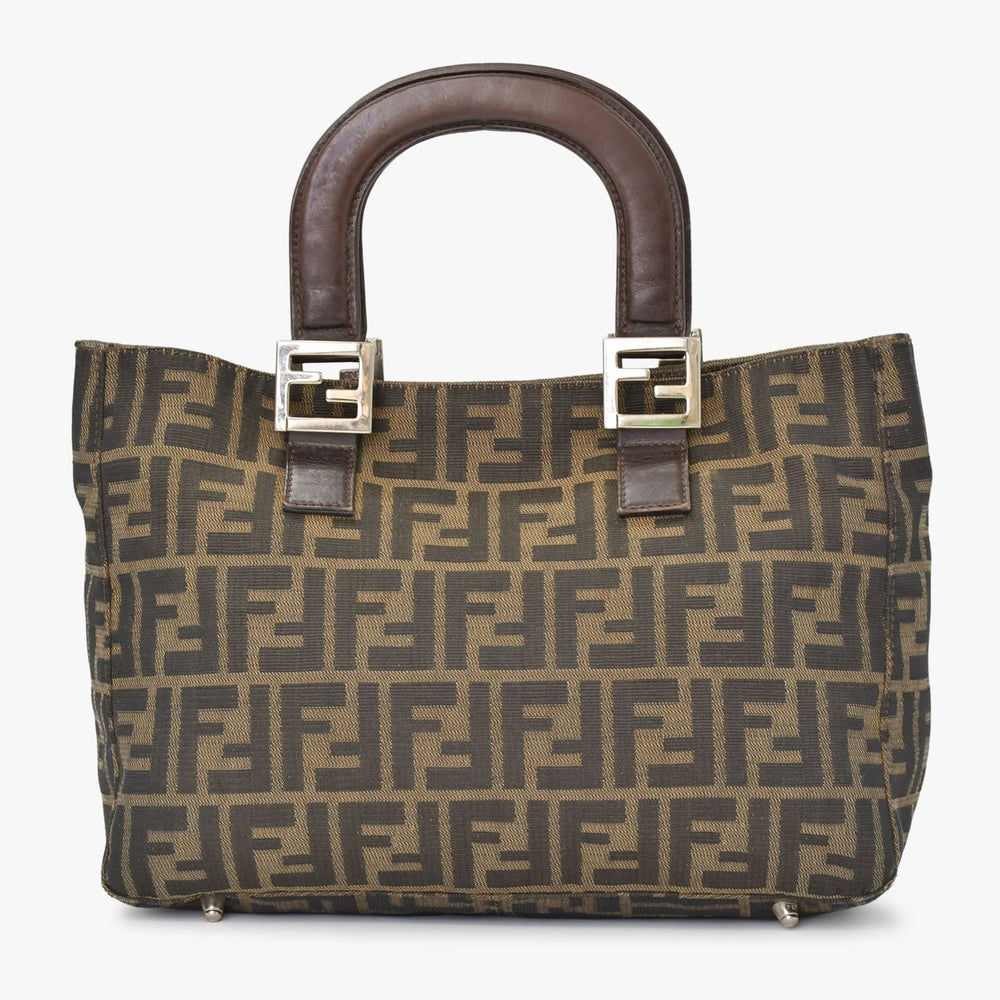 FENDI フェンディ ハンドバッグ トートバッグ ズッカ柄 キャンバス ブラウン シルバー金具 美品 中古 4b010829