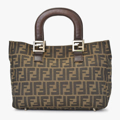 FENDI フェンディ ハンドバッグ トートバッグ ズッカ柄 キャンバス ブラウン シルバー金具 美品 中古 4b010829