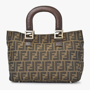 FENDI フェンディ ハンドバッグ トートバッグ ズッカ柄 キャンバス ブラウン シルバー金具 美品 中古 4b010829