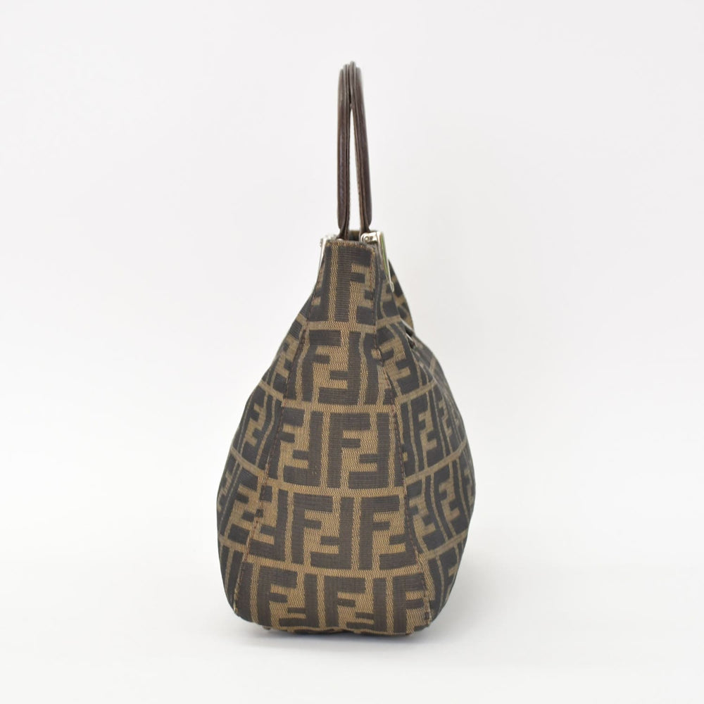 FENDI フェンディ ハンドバッグ トートバッグ ズッカ柄 キャンバス ブラウン シルバー金具 美品 中古 4b010829