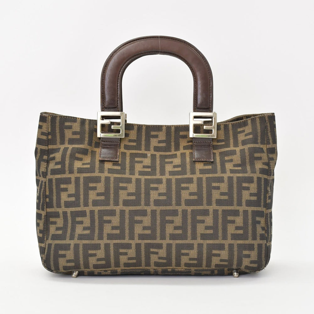 FENDI Handbag Tote Bag Zucca Pattern Canvas Brown Silver Hardware Good Condition Used 4b010829