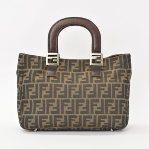 FENDI フェンディ ハンドバッグ トートバッグ ズッカ柄 キャンバス ブラウン シルバー金具 美品 中古 4b010829