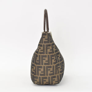 FENDI フェンディ ハンドバッグ トートバッグ ズッカ柄 キャンバス ブラウン シルバー金具 美品 中古 4b010829