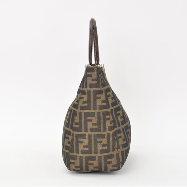 FENDI フェンディ ハンドバッグ トートバッグ ズッカ柄 キャンバス ブラウン シルバー金具 美品 中古 4b010829