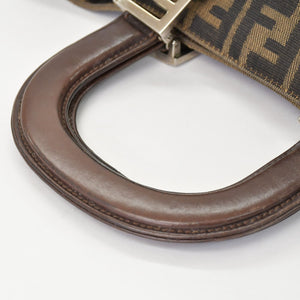 FENDI フェンディ ハンドバッグ トートバッグ ズッカ柄 キャンバス ブラウン シルバー金具 美品 中古 4b010829