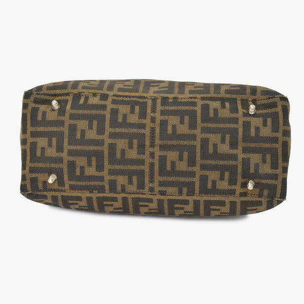 FENDI フェンディ ハンドバッグ トートバッグ ズッカ柄 キャンバス ブラウン シルバー金具 美品 中古 4b010829