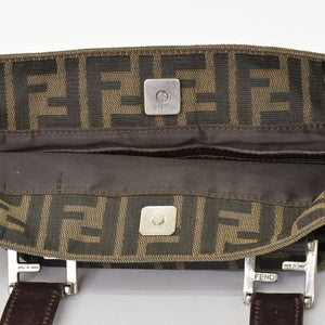 FENDI フェンディ ハンドバッグ トートバッグ ズッカ柄 キャンバス ブラウン シルバー金具 美品 中古 4b010829